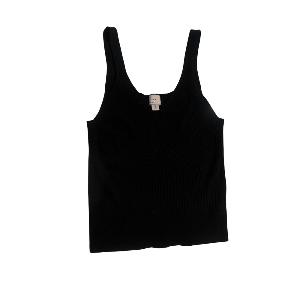 A New Day Womens Black Ribbed Knit Tank Top Scoop Neck Sleeveless Size M